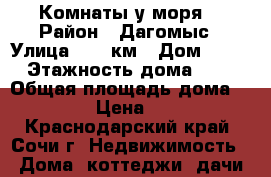 Комнаты у моря. › Район ­ Дагомыс › Улица ­ 72 км › Дом ­ 14 › Этажность дома ­ 3 › Общая площадь дома ­ 220 › Цена ­ 500 - Краснодарский край, Сочи г. Недвижимость » Дома, коттеджи, дачи аренда   . Краснодарский край,Сочи г.